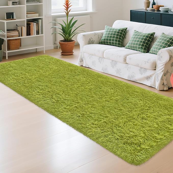 Soft Grass Green Fluffy Rug for Bedroom Living Room, 3x10 ft Fuzzy Green Shag - Image 2