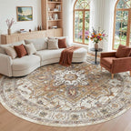 Madane Washable 8ft Circle Round Rug, 8x8 Circular Rugs Non-Slip Vintage Area by Madane