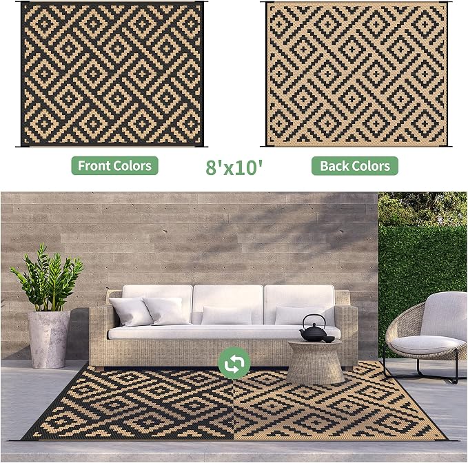 GENIMO Outdoor Rugs 8'x10' Waterproof, Reversible Mats, Area Plastic Straw Rug - Image 4