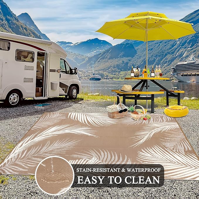 Pauwer Waterproof Outdoor Rug 8x10, Reversible Plastic Straw Patio Camping Rug - Image 5