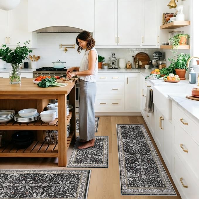 Kitchen Rug Sets 4-Piece with Runner – Washable Non-Slip Floor Mats by BYYVOORugsforYourHome