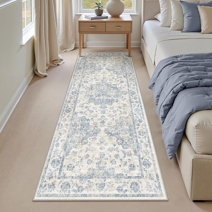 Neutral Kitchen Rug Set of 3 Washable Blue Vintage Kitchen Mats - Image 9