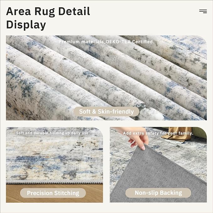 Soalmost Abstract Rug 5x7 Machine Washable Area Indoor Blue Yellow Low Pile - Image 6