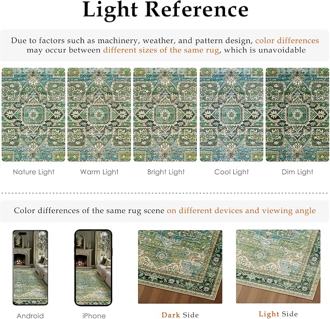 9x12 Washable Vintage Area Rug Green Oriental Living Room Bedroom Throw Rug - Image 7