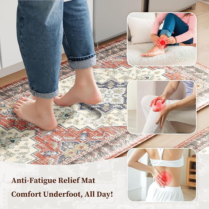Boho Kitchen Mats for Floor 2 Piece Set Anti Fatigue Cushioned PVC Kitchen Rugs - Image 3