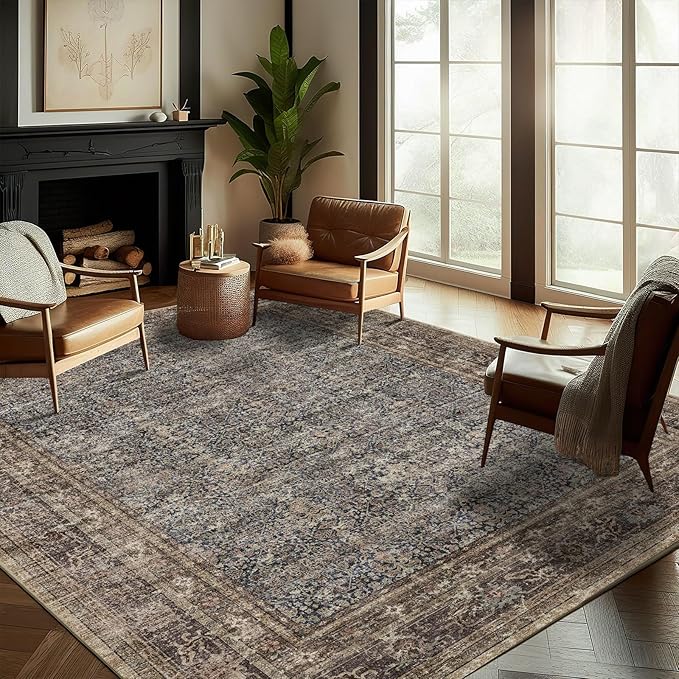 CHAMPLANT Washable Area Rug 8'x10' Retro Boho Design Non-Shedding Non-Slip Easy by CHAMPLANT