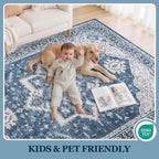 6x9 Area Rugs for Living Room:Blue Washable Vintage Medallion Boho Rug Non-Slip - Image 5