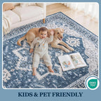 8x10 Area Rugs for Living Room:Blue Washable Vintage Medallion Boho Rug - Image 5