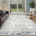 Soalmost 5x7 Area Rugs Blue Ivory Low Pile Indoor Washable Trendy Faded Style by Soalmost