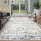 Soalmost 5x7 Area Rugs Blue Ivory Low Pile Indoor Washable Trendy Faded Style by Soalmost