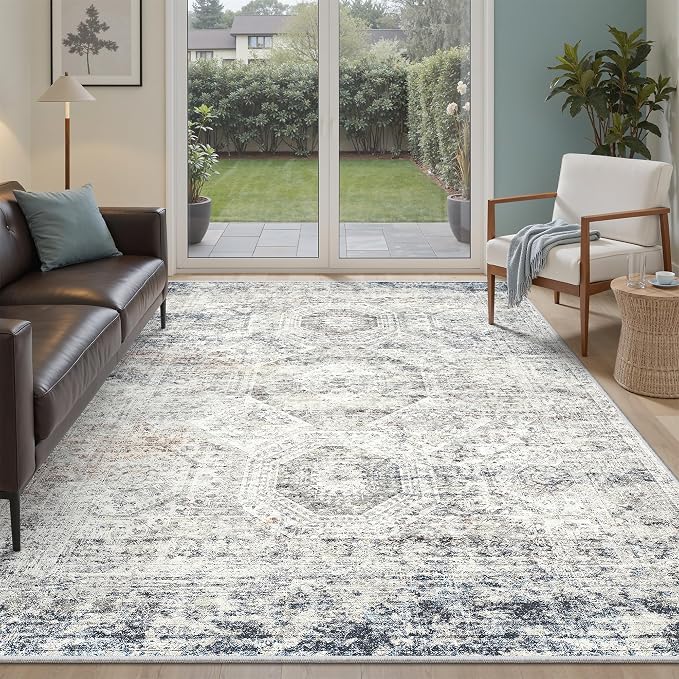 Soalmost 7x9 Area Rug for Living Room Washable Abstract Vintage Soft Thin - Image 2