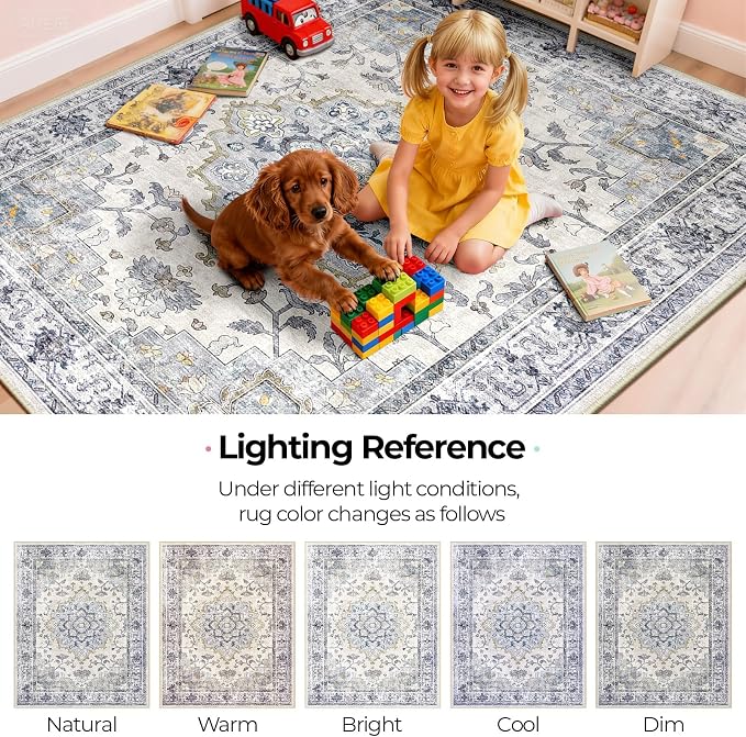 CAPALOCA Machine Washable Rugs Nursery Rug 5x7 Cute Girl Non Slip Low Pile - Image 8