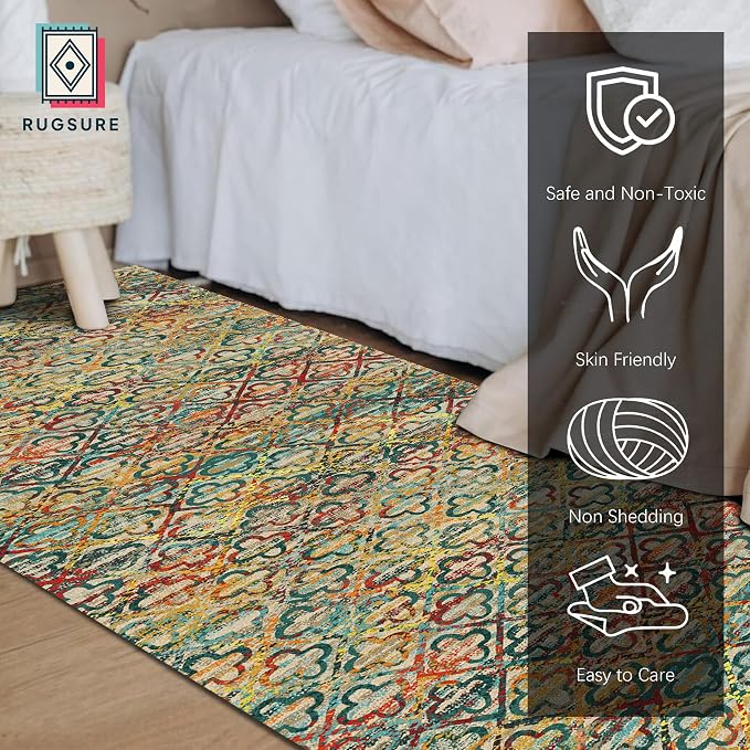 RUGSURE Washable Area Rugs, Pet & Child Friendly, Vibrant Colors Rugs - Image 2