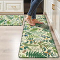 Beige Green Botanical Kitchen Rugs Set of 2 Plant Leaf Anti-Fatigue Kitchen Mat by Keensoft
