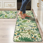 Beige Green Botanical Kitchen Rugs Set of 2 Plant Leaf Anti-Fatigue Kitchen Mat by Keensoft