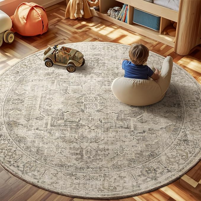 6ft Washable Round Rugs for Bedroom: Circle Living Room Rug Vintage Non Slip - Image 4