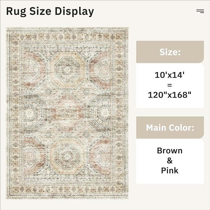 Soalmost 10x14 Area Rugs for Living Room, Non Slip Machine Washable Vintage Rugs - Image 3