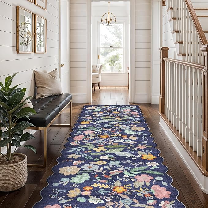 Washable Non-Slip Runner Rug 2x8: Water-Resistant Floral Kitchen Rug Indoor Low - Image 4