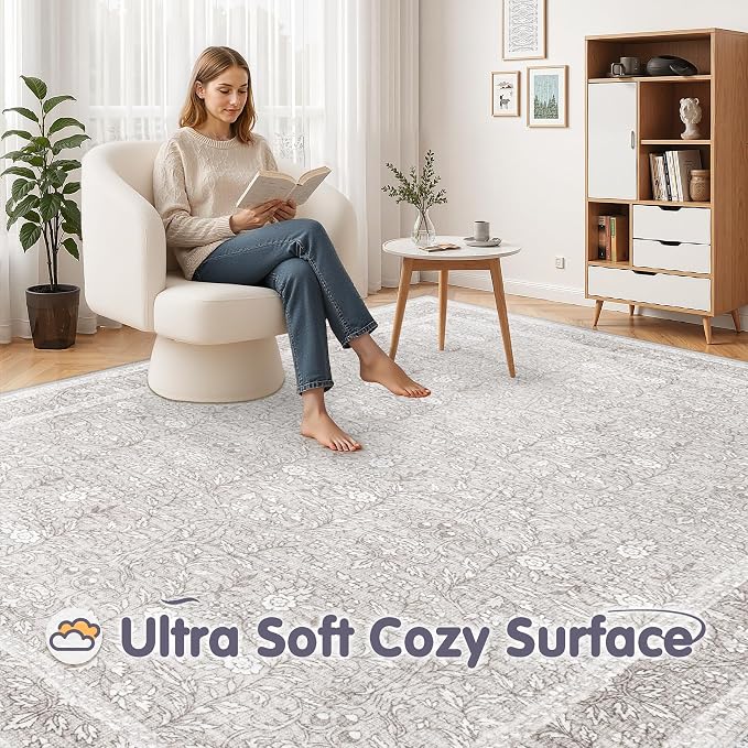 Washable Rug 8x10 Area Rugs: Vintage Floral Rugs - Image 9