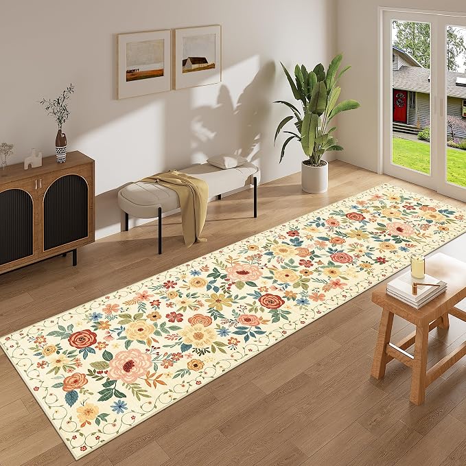 DUKINO Runner Rug for Hallway, 2.6x10 Washable Floral Long Kitchen Rug - Image 3