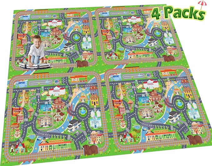 Car Rug Play Mat for Kids Toy Cars, 4 Packs 3'x4'/ 36"x48" Road Traffic Playmat - Image 2
