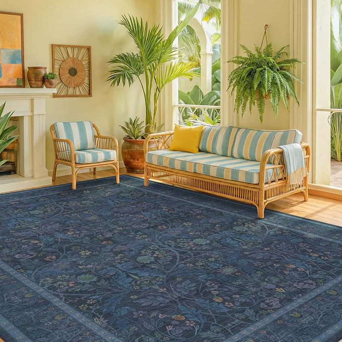 Navy Blue 8x10 Large Rugs for Living Room, Machine Washable Soft Dark Blue Area - Image 3