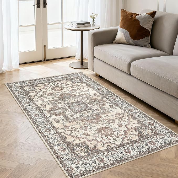 3x5 Area Rugs Living Room: Washable Vintage Rug Large Non-Slip Stain Resistant - Image 5