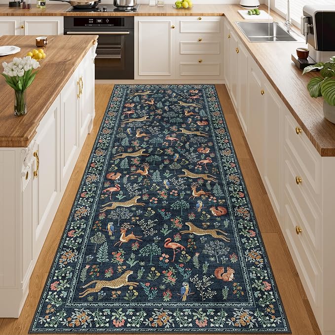 DUKINO 3x8 Washable Runner Rug, Low Pile Animal Print Non Slip Long Runner Rug - Image 6