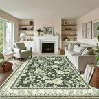 Olive Green Floral Print Area Rugs by BILEEHOME