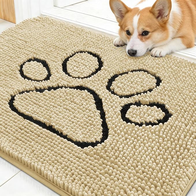 OLANLY Dog Door Mat for Muddy Paws 30x20, Paw Print Design, Absorbs Moisture by OLANLY