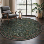 GENIMO Washable 6ft Circle Rug, Vintage Dark Green Floral Round Carpet by GENIMO