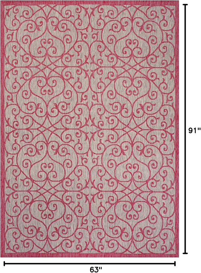 JONATHAN Y Vintage Filigree Indoor Outdoor Area Rug 5X8 Light Gray/Fuchsia - Image 2