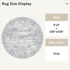 Soalmost 9x9 Grey Round Rug 9ft Living Room Circle Rug Vintage Round Area Rug - Image 3