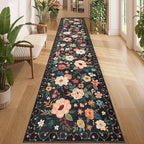 DUKINO 2.6x12 Kitchen Runner Rug, Lightweight Floral Washable Rug by DUKINO
