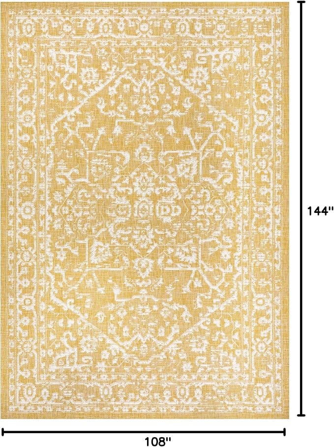 JONATHAN Y Boho Medallion Indoor Outdoor Area Rug 9X12 Yellow/Cream, Malta - Image 2