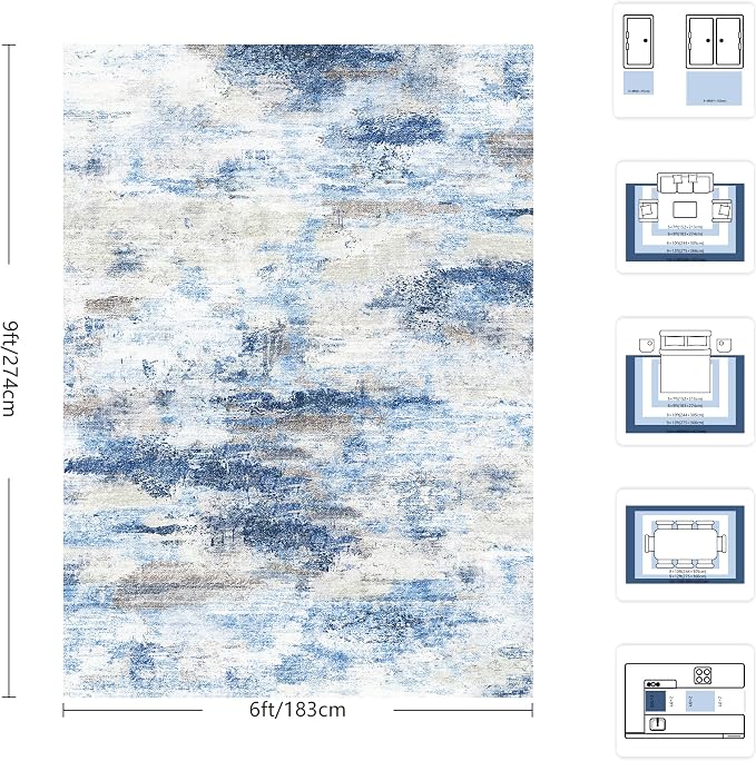 Washable Rug 6x9, Abstract Morden Soft Area Rug, Non-Slip Low Pile Rugs - Image 2