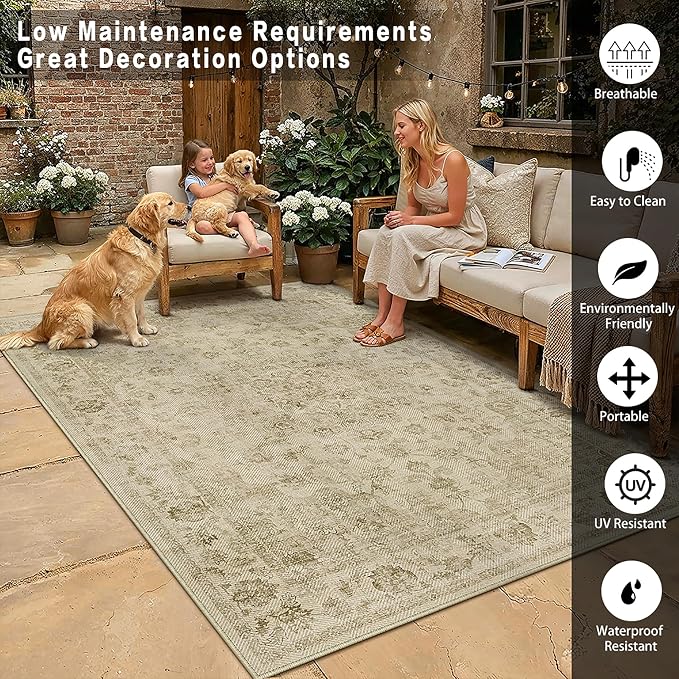 6x9 Easy Jute Neutral Area Rug Beige Vintage Indoor Outdoor Carpet Non-Slip - Image 5