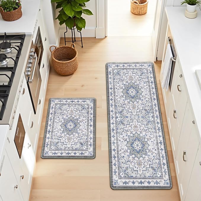 Boho Kitchen Mats for Floor 2 Piece Set Anti Fatigue Cushioned PVC Kitchen Rugs - Image 8
