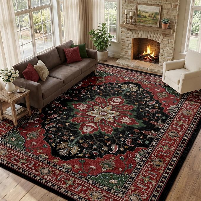 RELEANY Area Rugs Large 10'x14' Washable Non-Slip, Floral Vintage Distress - Image 2