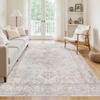5x7 Area Rugs for Living Room:Beige Washable Vintage Medallion Carpet Non-Slip - Image 3
