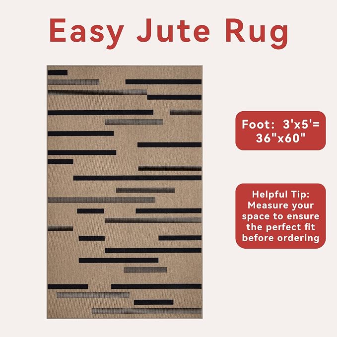 Tangsoo Stripe Easy Jute Rug, Ultra Thin 3x5 Washable Area Rug - Image 4
