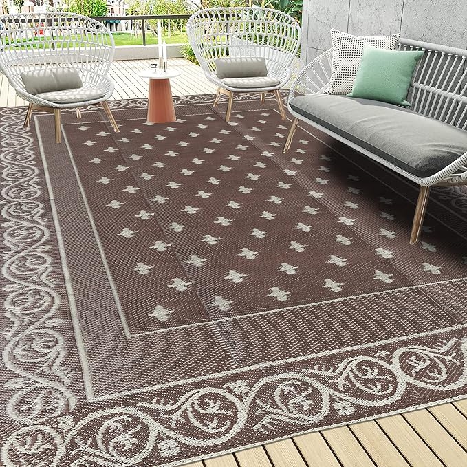 Pauwer 9'x12' Reversible Outdoor Rug, Waterproof Plastic Straw Area Rug by Pauwer