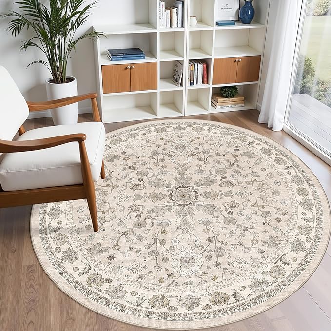 Round Kitchen Rugs 6ft Washable: Non-Slip Soft Low Pile Circle Area Rug - Image 3