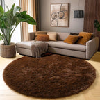 Amdrebio Dark Brown Rug 4Ft for Bedroom, Round Fluffy Shag Plush Area Rugs for - Image 8
