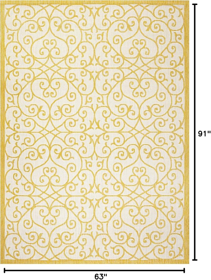 JONATHAN Y Vintage Filigree Indoor Outdoor Area Rug 5X8 Cream/Yellow, Madrid - Image 2