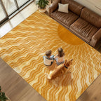 Washable 3x5 Sun Area Rug for Living Room, Retro Brown Sun Modern Boho Large by GOGINNY