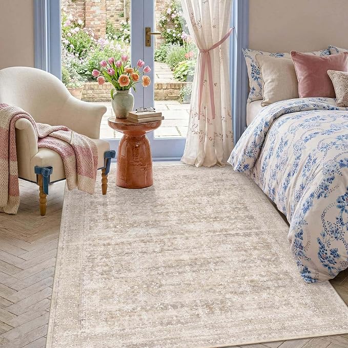 Latte&Fog 4x6 Beige Rugs for Living Room, Vintage Washable Area Rug for Bedroom - Image 5