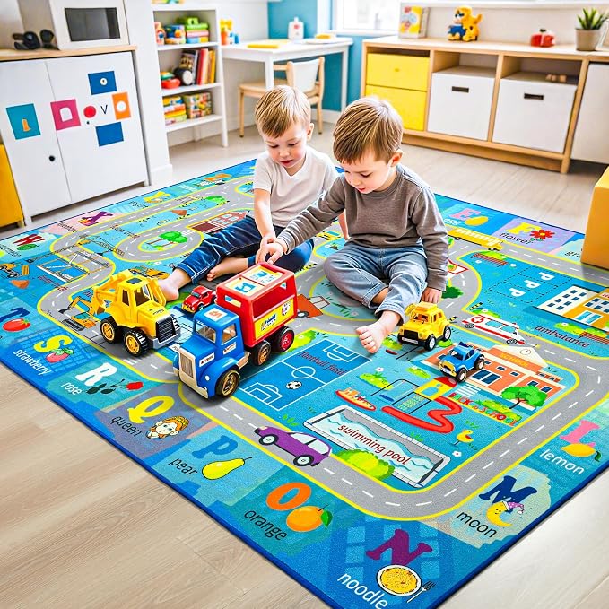 Chicrug 6x9 Car Road Area Rug for Kids Playroom Bedroom, Non Slip Low Pile - Image 4