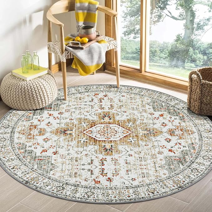 Moynesa Ultra-Thin Washable Round Rug - 6ft Large Living Room Circle Area Rugs by Moynesa