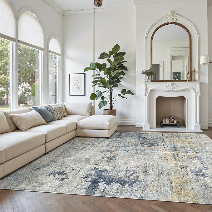 Soalmost Abstract Rug 8x10 Large Living Room Rugs Neutral Modern Washable Area - Image 2